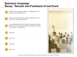 Business Campaign Recap Results And Flashback Of Last Event Ppt Powerpoint Presentation Tips