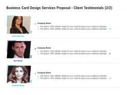 Business card design services proposal client testimonials teamwork ppt powerpoint gallery