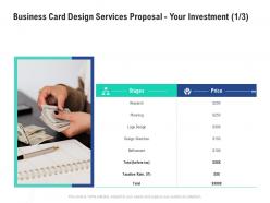 Business card design services proposal your investment design ppt powerpoint file ideas