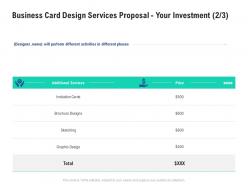 Business card design services proposal your investment graphic ppt powerpoint slides