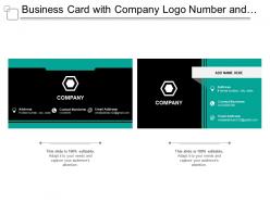 Business card with company logo number and address