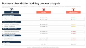 Business Checklist For Auditing Process Analysis