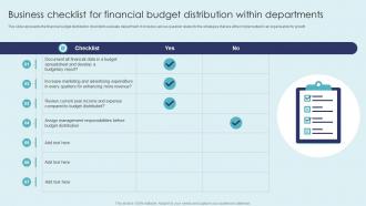 Business Checklist For Financial Budget Distribution Within Departments