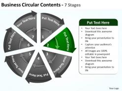 Business circular contents pie chart and triangular pieces 7 stages powerpoint templates 0712