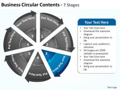 Business circular contents pie chart and triangular pieces 7 stages powerpoint templates 0712