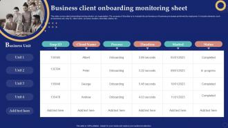 Business Client Onboarding Monitoring Sheet Business Process Management System