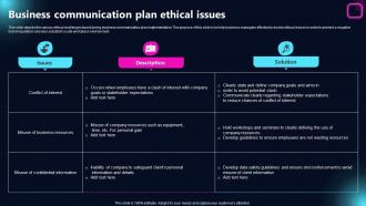 Business Communication Plan Ethical Issues