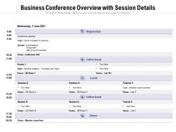 Business conference overview with session details