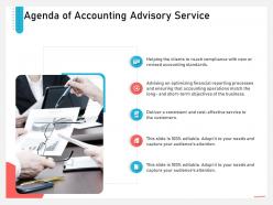 Business consulting advisory services agenda of accounting advisory service processes ppt aids