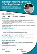 Business consulting agreement in one page summary presentation report infographic ppt pdf document