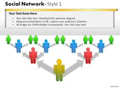 Business Consulting Social Network Colorful 3D Men Arrows Connection Network Powerpoint Slide Template