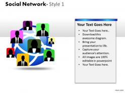 Business consulting social network globe human icons showing global network powerpoint slide template