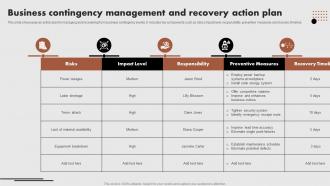 Business Contingency Management And Recovery Action Plan