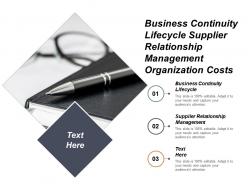 Business continuity lifecycle supplier relationship management organization costs cpb
