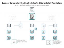 Business corporation org chart with profile slide for safety regulations infographic template