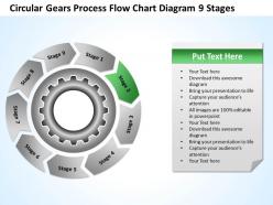 Business cycle diagram circular gears process flow chart 9 stages powerpoint slides