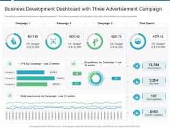 Business development dashboard with three advertisement campaign