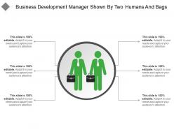 Business development manager shown by two humans and bags