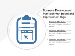 Business development plan icon with board and improvement sign