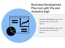 Business development plan icon with pie and analytics sign