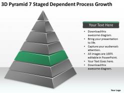 Business development process diagram 3d pyramid 7 staged dependent growth powerpoint slides 0522