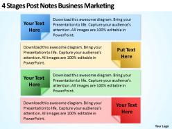Business development process flowchart 4 stages post notes marketing powerpoint templates