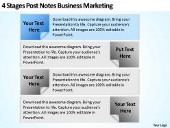 Business development process flowchart 4 stages post notes marketing powerpoint templates