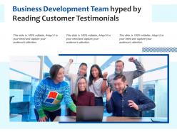 Business development team hyped by reading customer testimonials