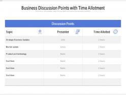 Business discussion points with time allotment