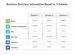 Business divisions information based on 3 criteria