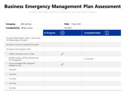 Business emergency management plan assessment