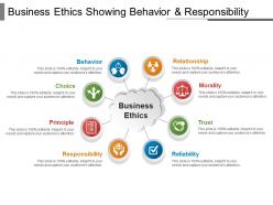 Business ethics showing behavior and responsibility