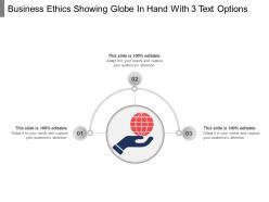 Business ethics showing globe in hand with 3 text options