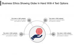 Business ethics showing globe in hand with 4 text options