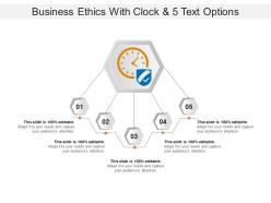 Business ethics with clock and 5 text options