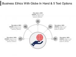 Business ethics with globe in hand and 5 text options