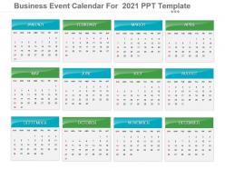 Business Event Calendar For 2021 Ppt Template