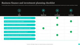 Business Finance And Investment Planning Checklist