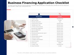 Business financing application checklist return ppt powerpoint presentation icon backgrounds