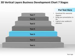 Business flow diagram development chart 7 stages powerpoint templates ppt backgrounds for slides