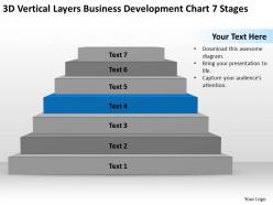 Business flow diagram development chart 7 stages powerpoint templates ppt backgrounds for slides