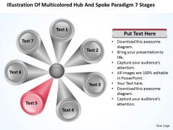 Business flowchart illustration of multicolored hub and spoke paradigm 7 stages powerpoint slides