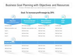 Business goal planning with objectives and resources