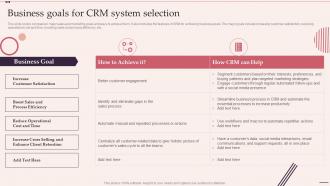 Business Goals For Crm System Selection Customer Relationship Management System
