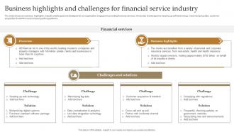 Business Highlights And Challenges For Financial Service Industry