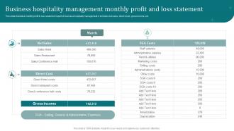 Business Hospitality Management Monthly Profit And Loss Statement