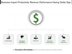 Business impact productivity revenue performance having dollar sign