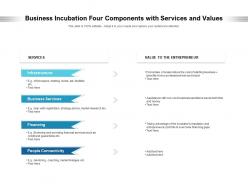 Business incubation four components with services and values