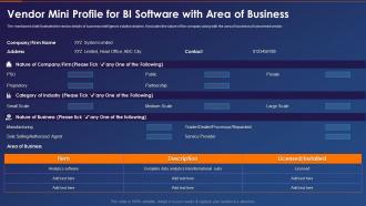 Business Intelligence Transformation Toolkit Vendor Mini Profile For Bi Software With Area Of Business