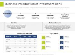 Business introduction of investment bank pitchbook for general advisory deal ppt clipart